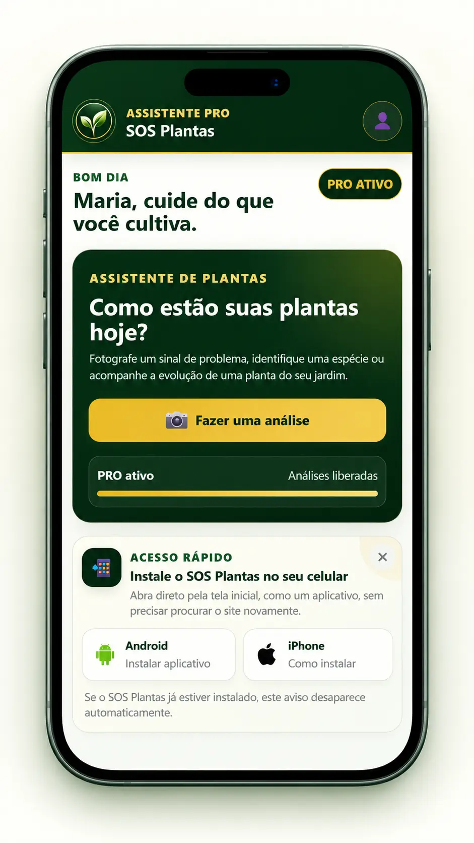 Tela do aplicativo SOS Plantas