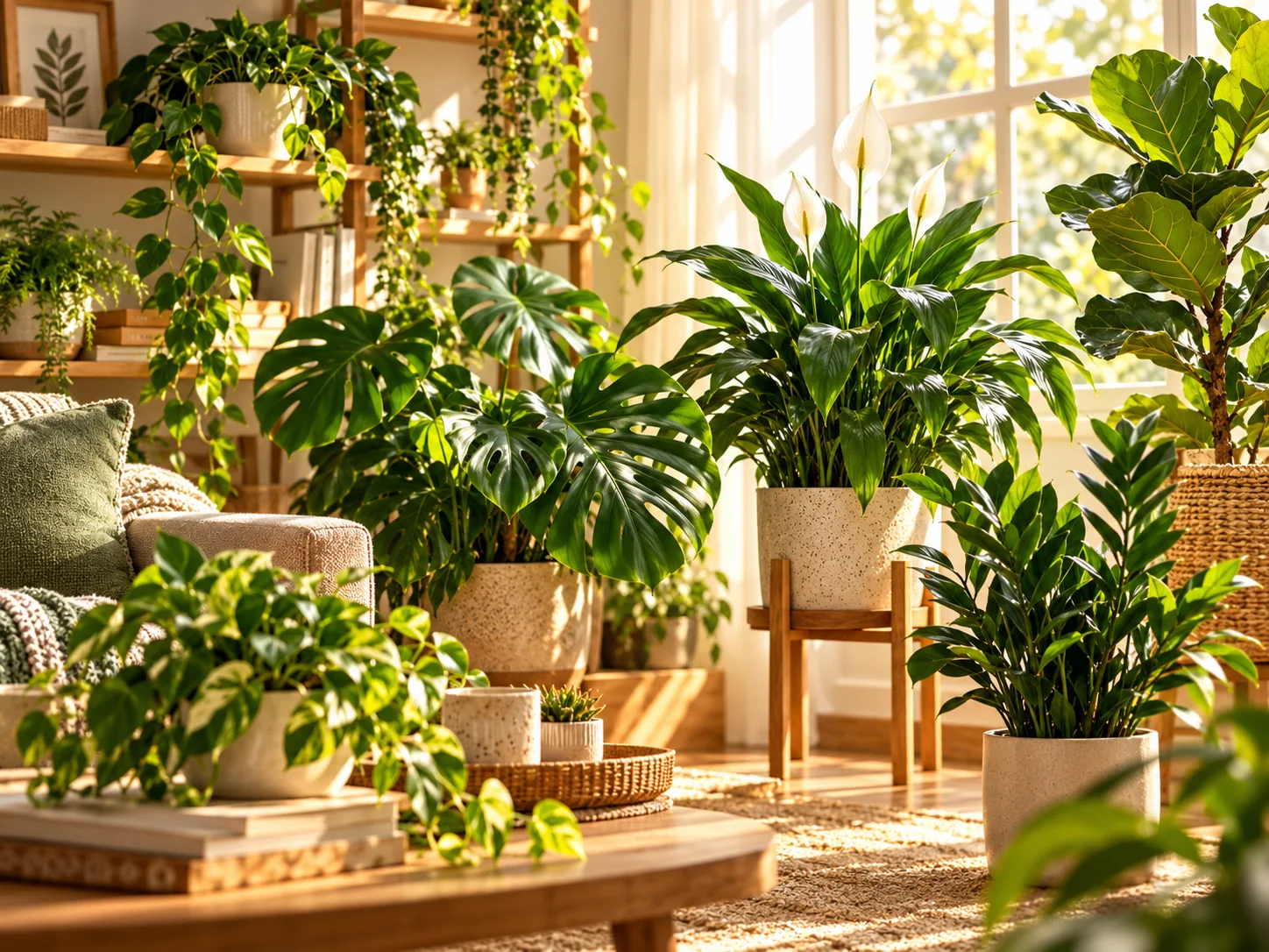 Ambiente interno com plantas saudáveis e bem cuidadas
